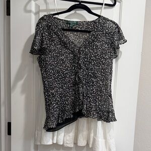 LAUREN RALPH LAUREN Black and White Floral Blouse